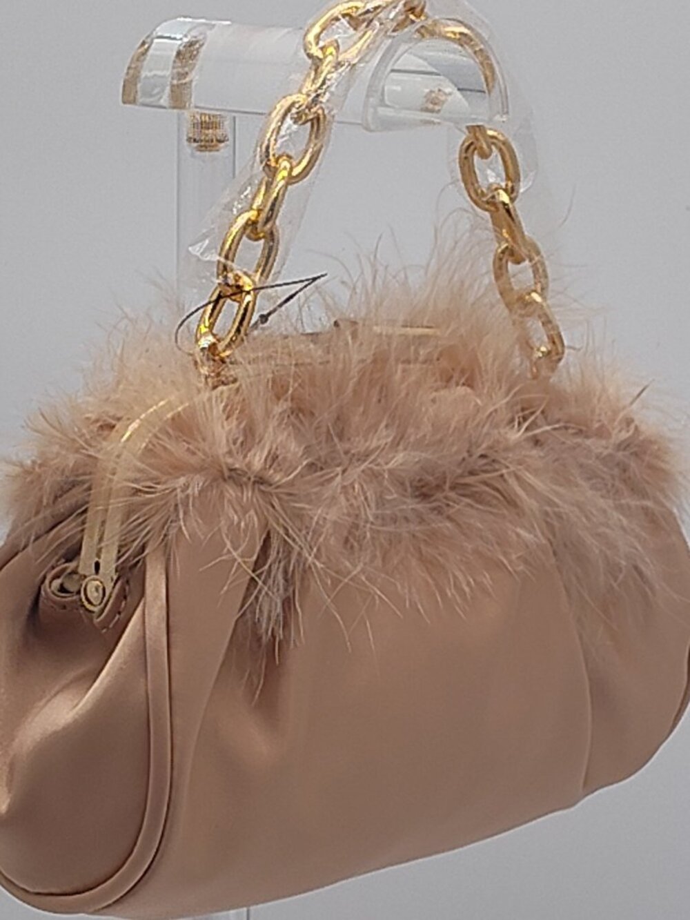 After-Dark Glam Feather Satin Evening Bag - Blush Mirage